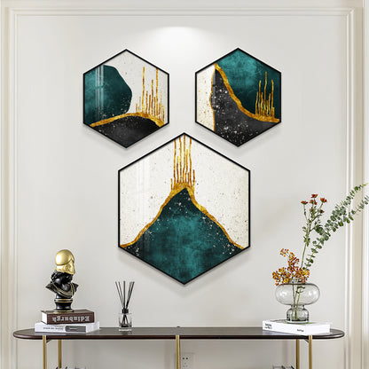3D Metallic Abstract Premium Acrylic Hexagon Wall Art (Set of 3)