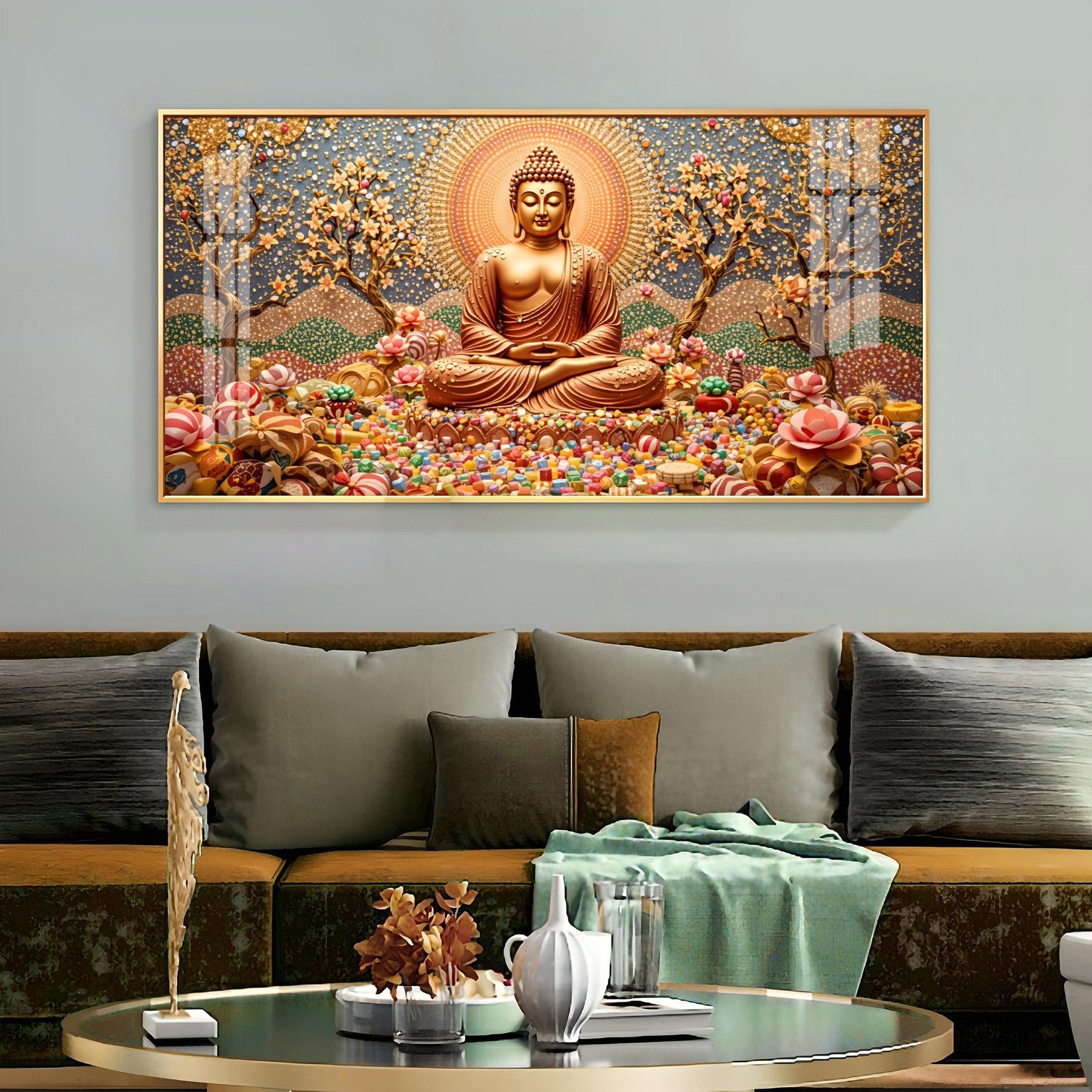 Buddha's Aura With Flower Premium Acrylic Horizontal Wall Art