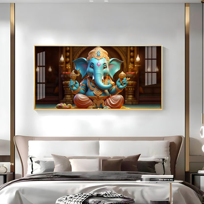 Lord Ganesha Holding Shell Premium Acrylic Horizontal Wall Art