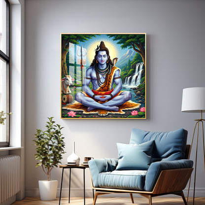 Lord Shiva in Contemplation Premium Acrylic Square Wall Art