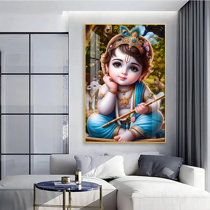 Little Krishna Reverberations Premium Vertical Acrylic Wall Art