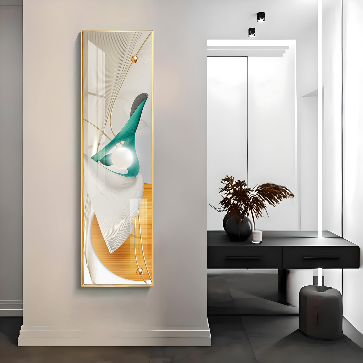 Nordic Abstract Golden Premium Acrylic Vertical Wall Art