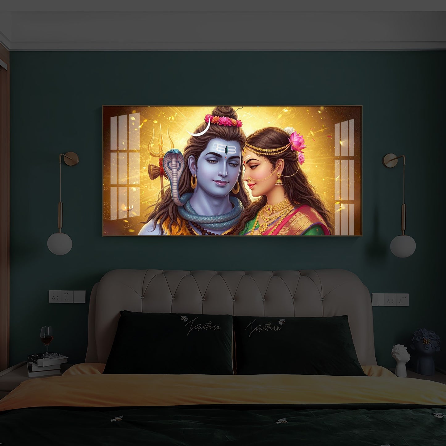 Shiv Parvati Modern Luxury Backlight Horizontal Wall Art