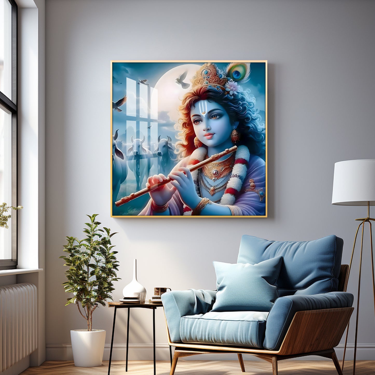 Bal Krishna With Flute Premium Acrylic Square Wall Art