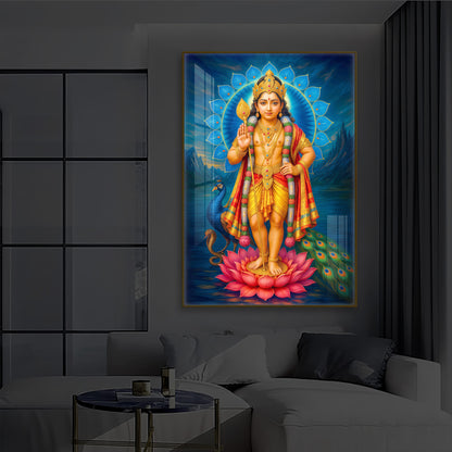 Sri Murugan Ji Modern Luxury Backlight Vertical Wall Art