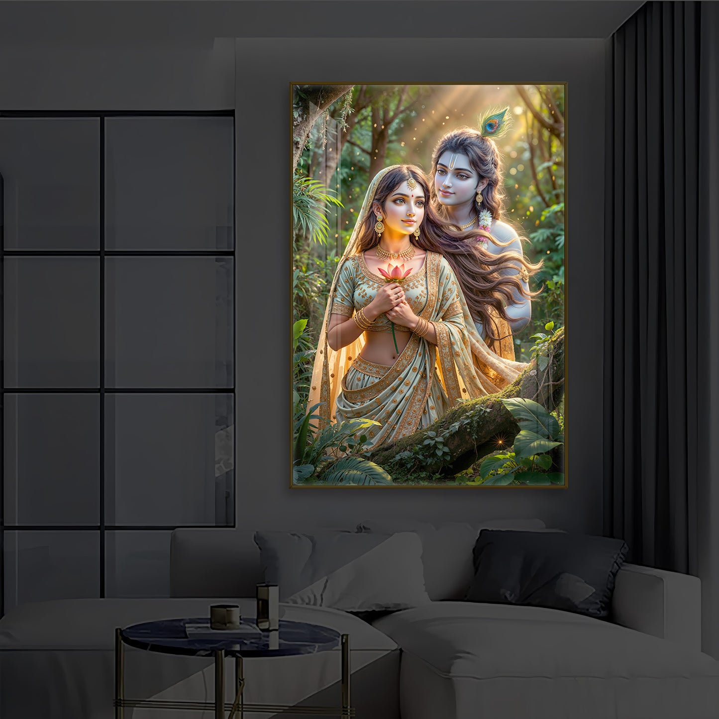 Radha Krishna Ji Modern Luxury Backlight Vertical Wall Art