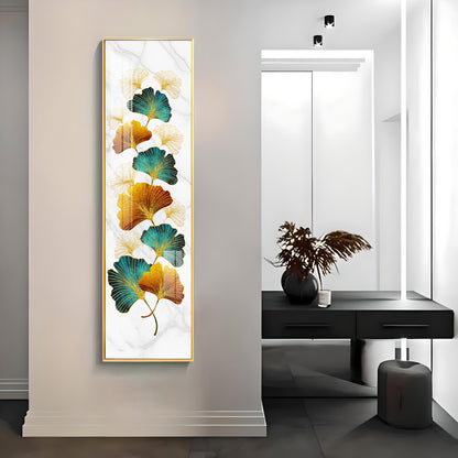 Golden Green Leaves Premium Acrylic Vertical Wall Art