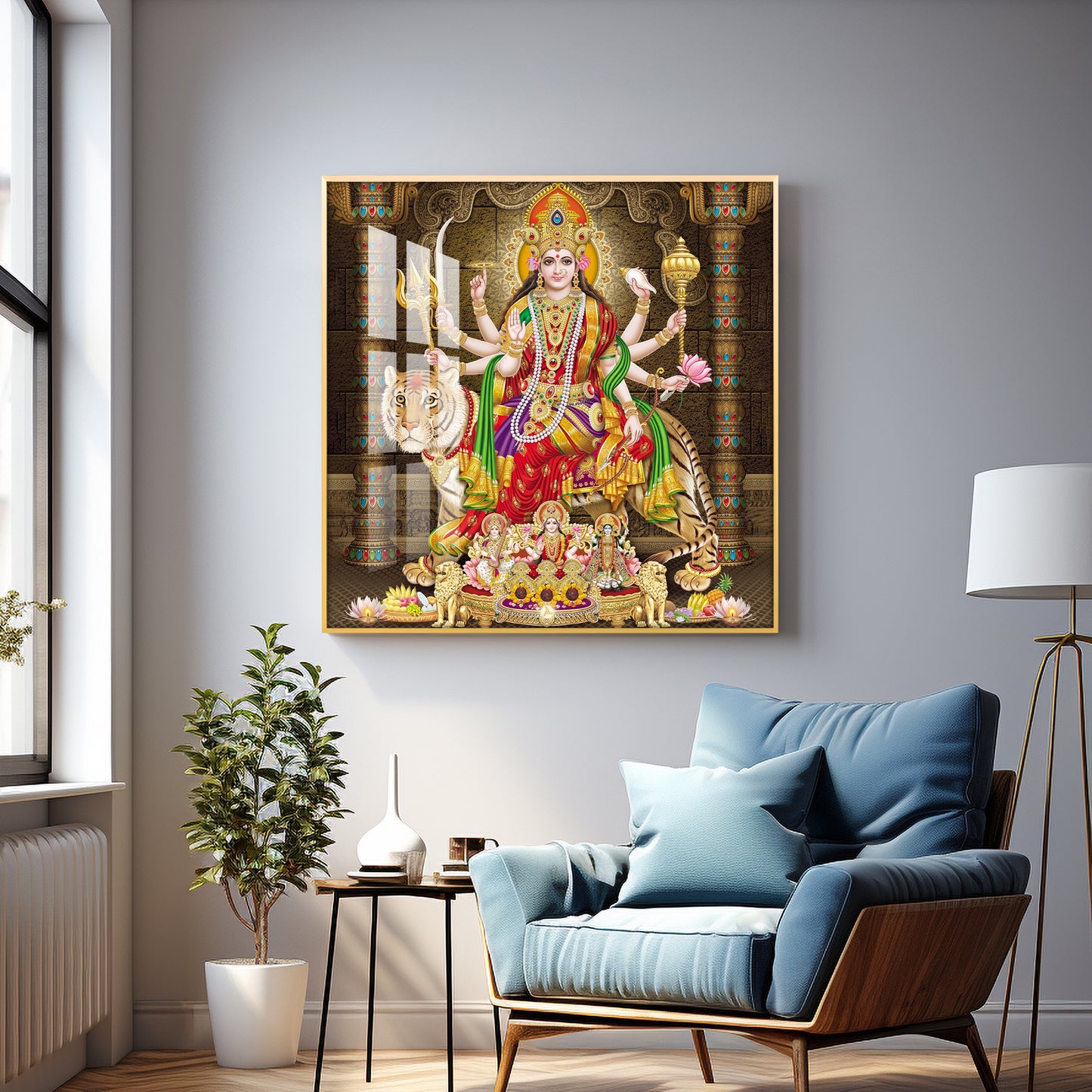 Enchanted Devi Durga Premium Acrylic Square Wall Art