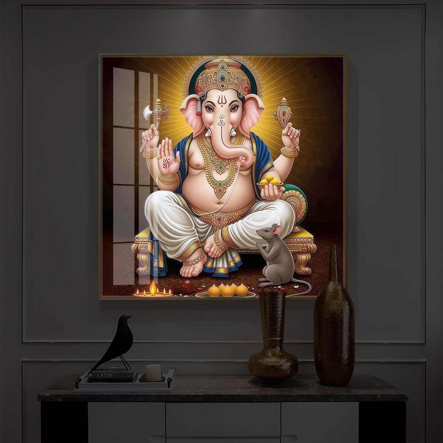 Shree Ganesh Modern Luxury Backlight Square Wall Art