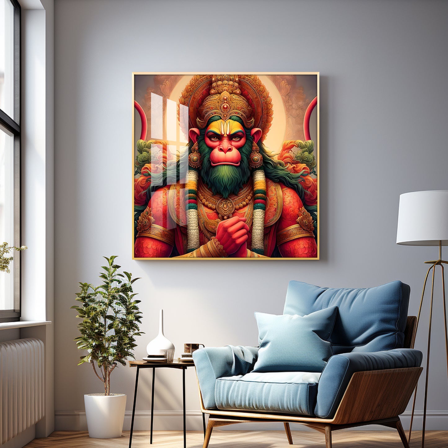 Veer Hanuman Premium Acrylic Square Wall Art