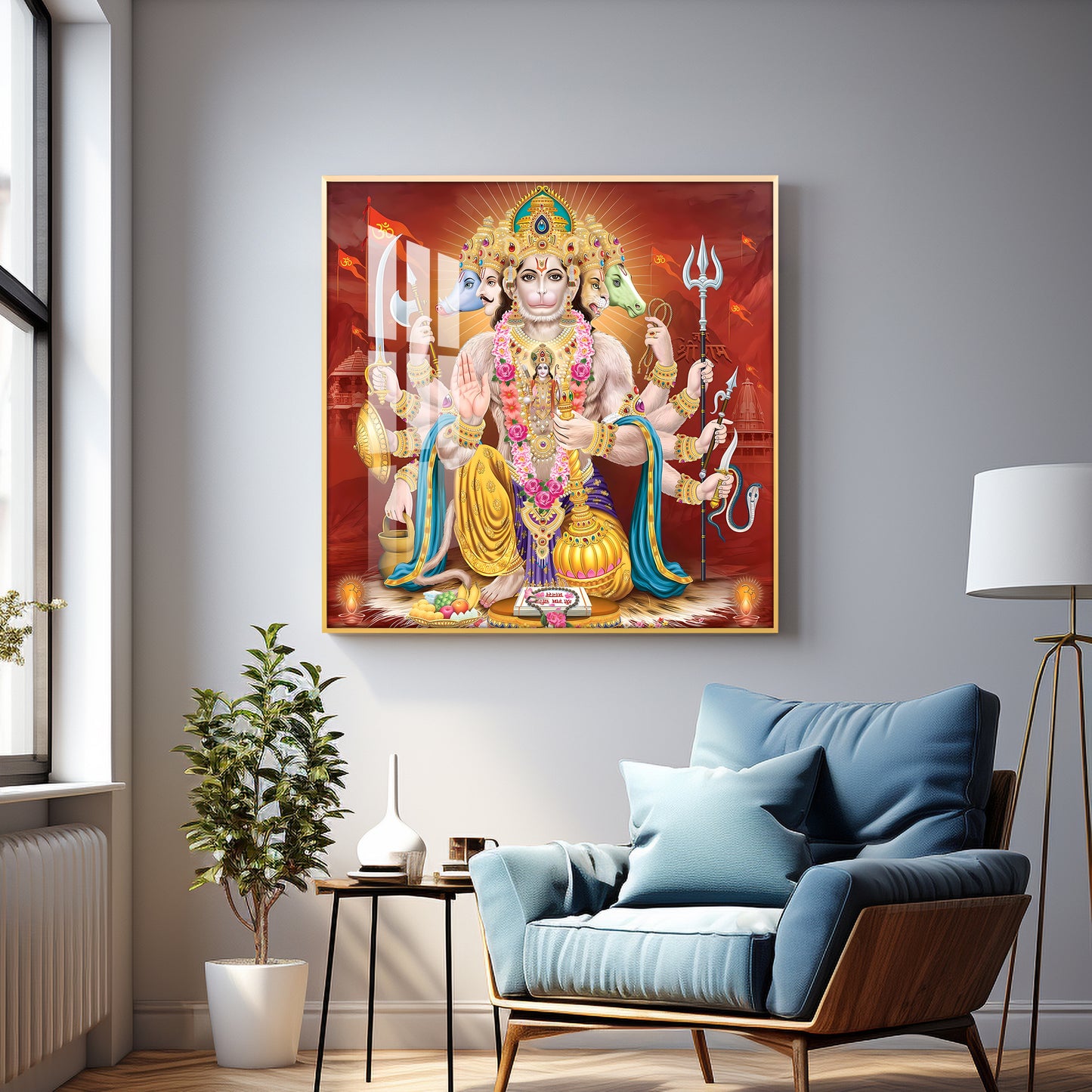 Panchmukhi Hanuman Premium Acrylic Square Wall Art