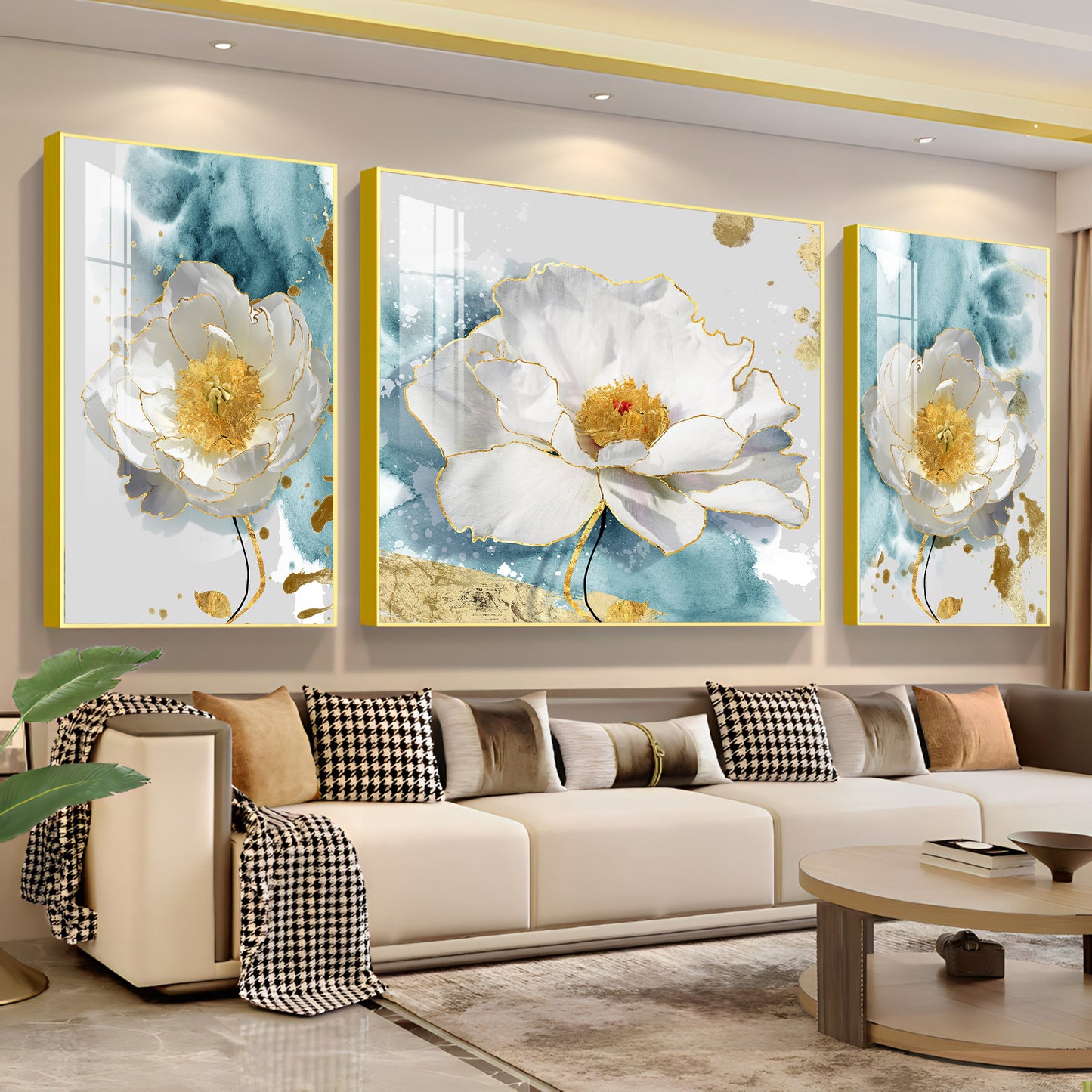 White Peony Blossom Flowers Premium Acrylic Wall Art (Set of 3)