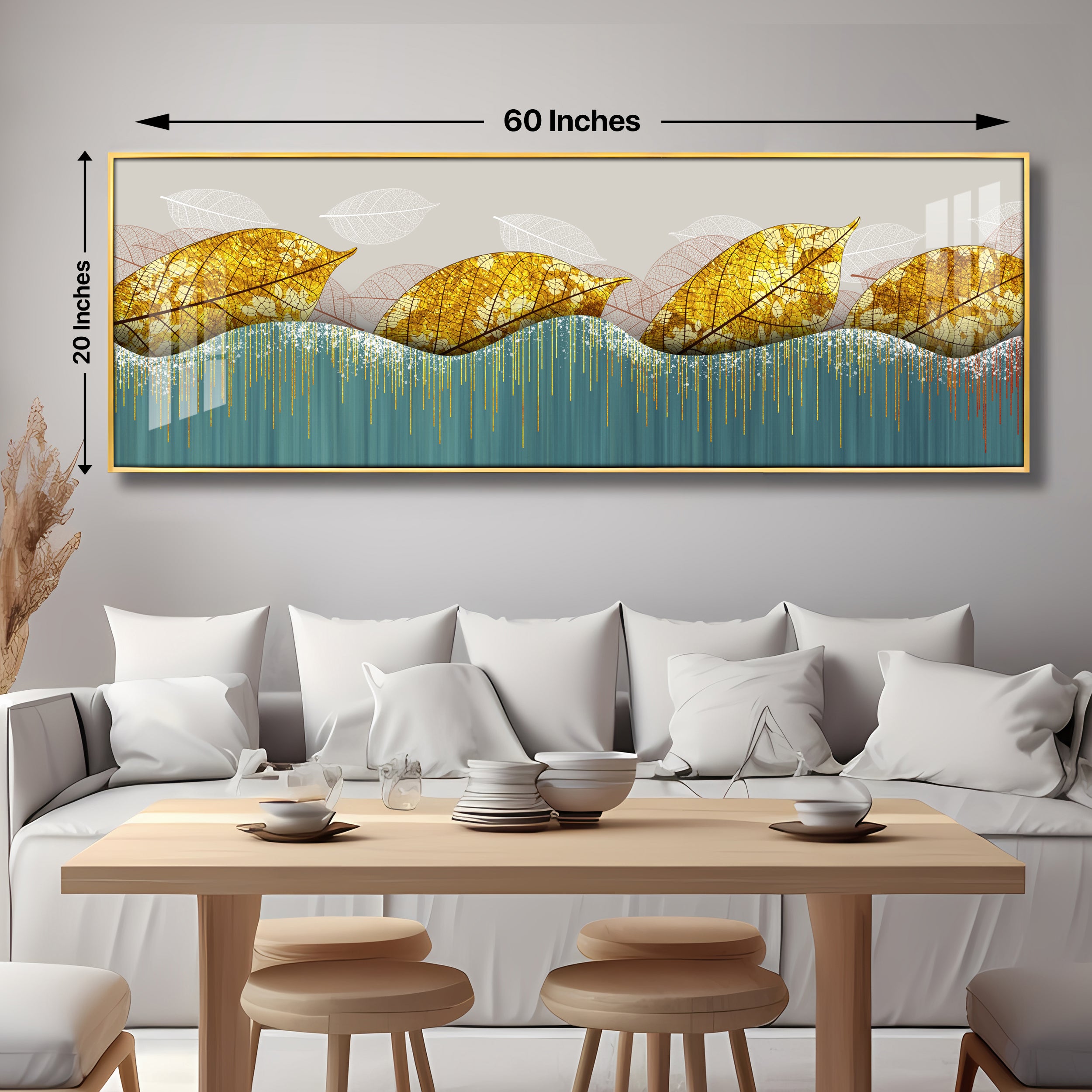 Lush Golden Leaves Luxury Crystal Horizontal Wall Art