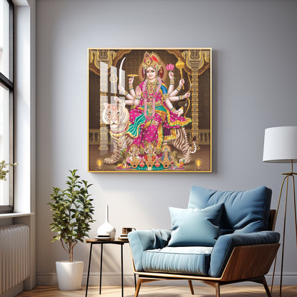 Eternal Devotion Of Durga Mata Premium Acrylic Square Wall Art