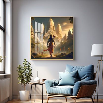 Lord Ram In Ayodhya Premium Acrylic Square Wall Art