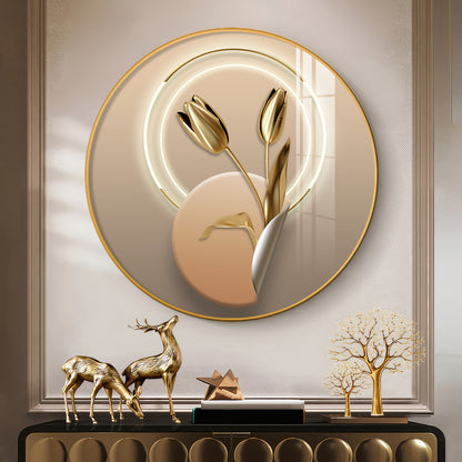 Golden Petal Premium Acrylic Round Wall Art
