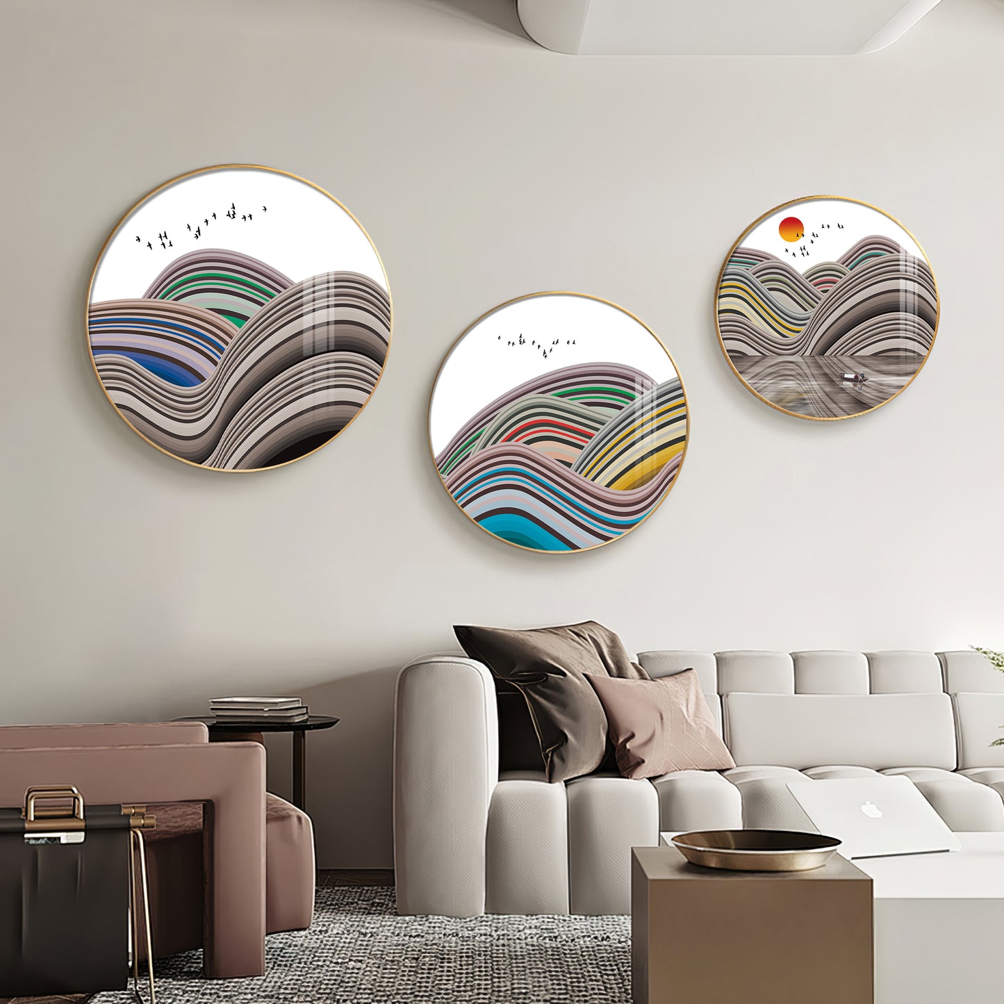 Flair Style Hills Premium Acrylic Round Wall Art (Set of 3)