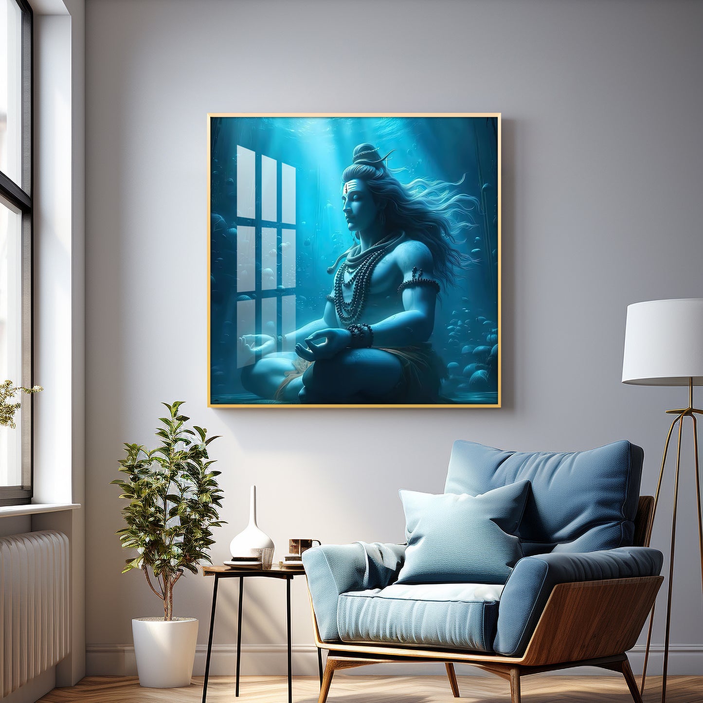 Meditating Shiva Premium Acrylic Square Wall Art