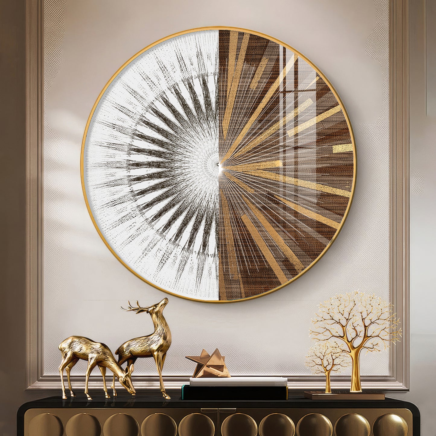 Gold & White Abstract Premium Acrylic Round Wall Art