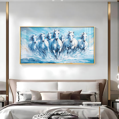 Running Horses in River Premium Acrylic Horizontal Wall Art