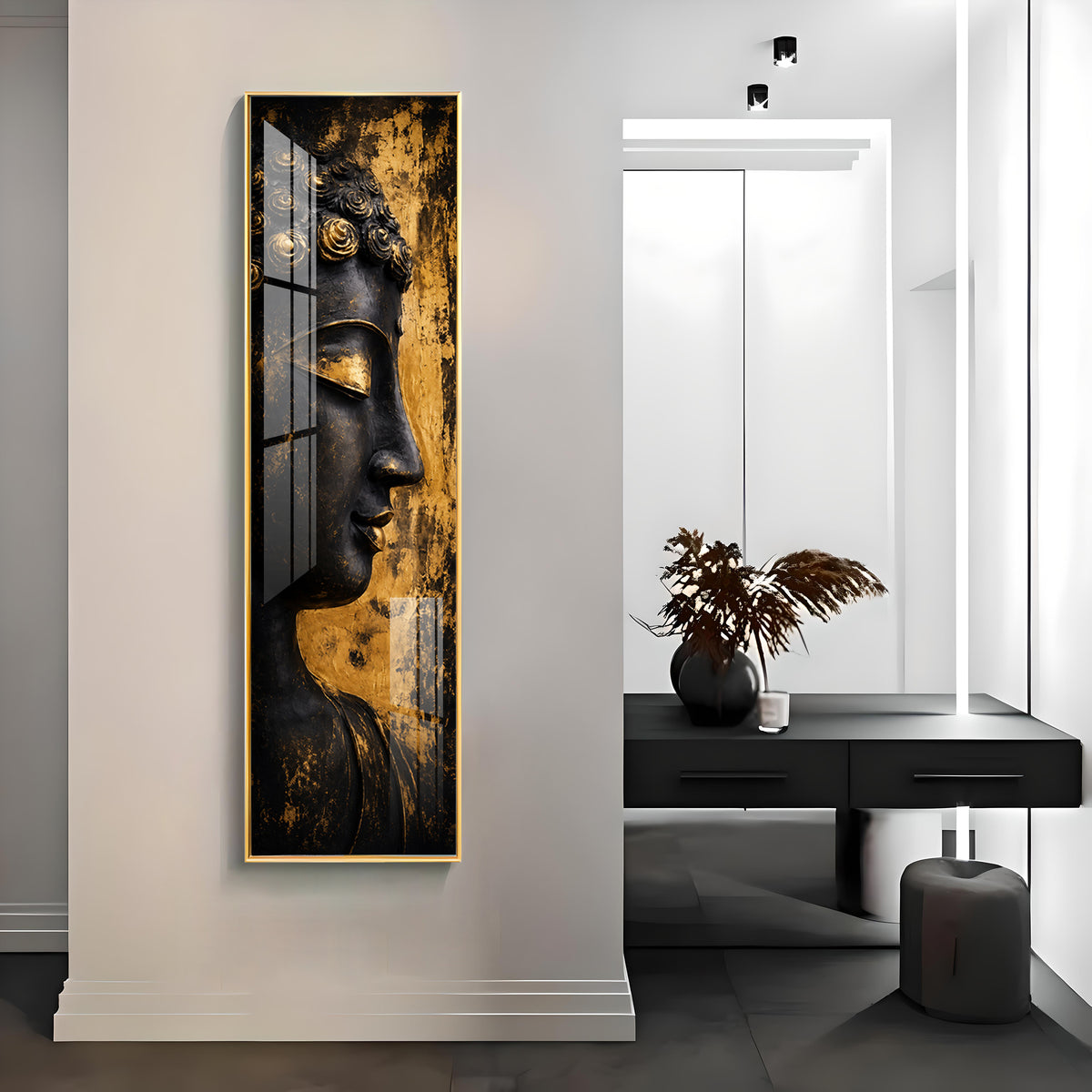 Golden Meditating Buddha Premium Acrylic Vertical Wall Art