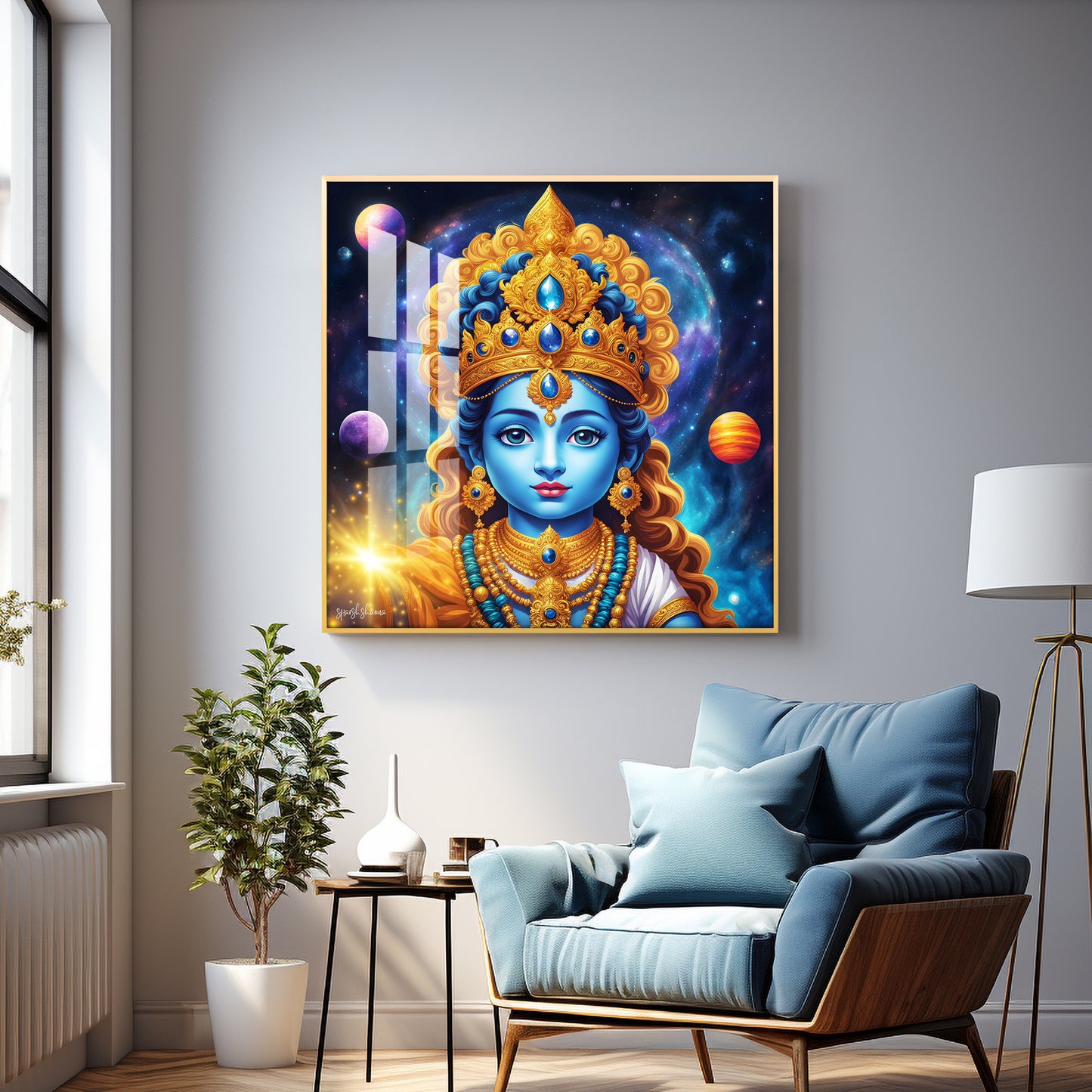 Krishna in Majestic Hues Premium Acrylic Square Wall Art