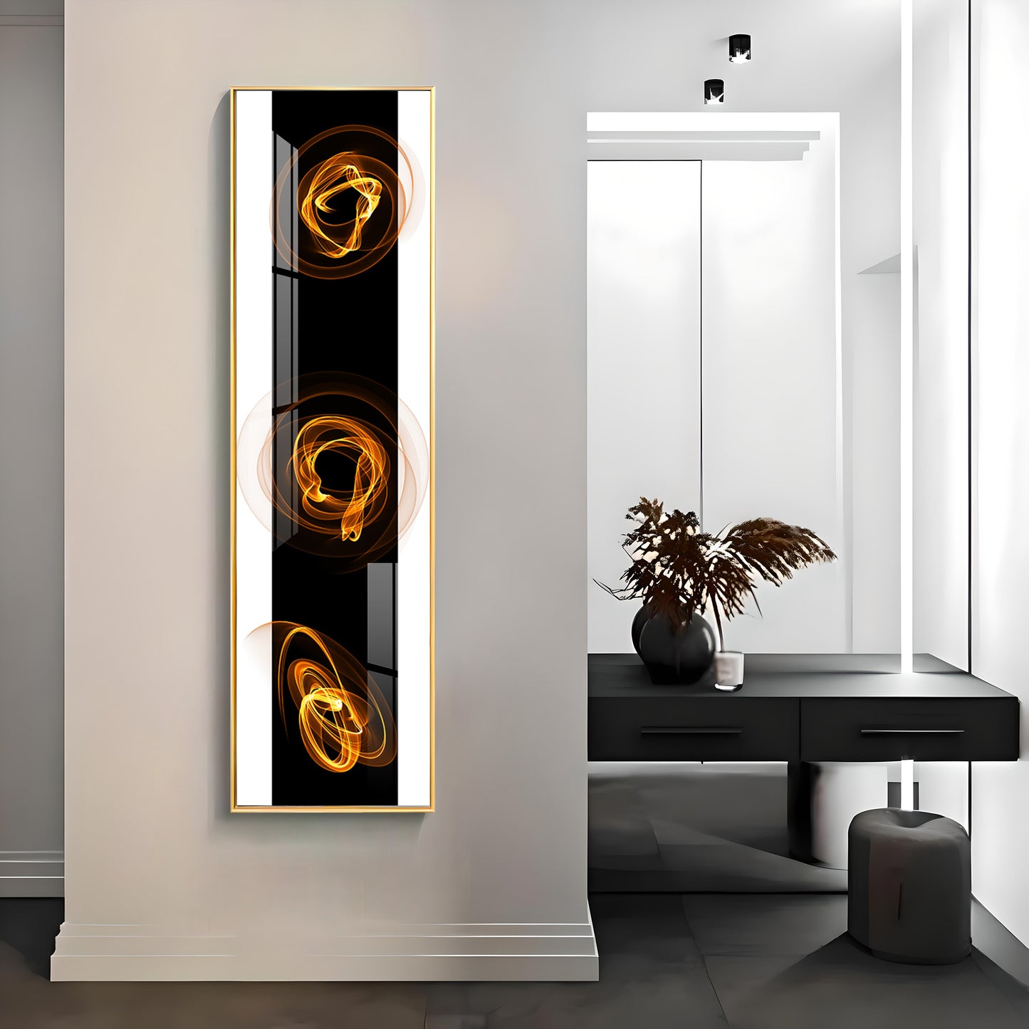Golden Curl Design Premium Acrylic Vertical Wall Art