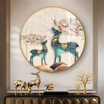 The Deer Duo Premium Acrylic Round Wall Art