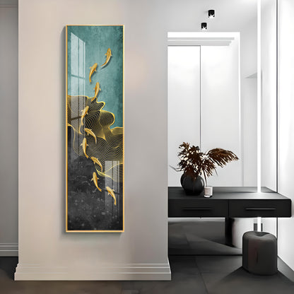 9 Golden Koi Fishes Premium Acrylic Vertical Wall Art