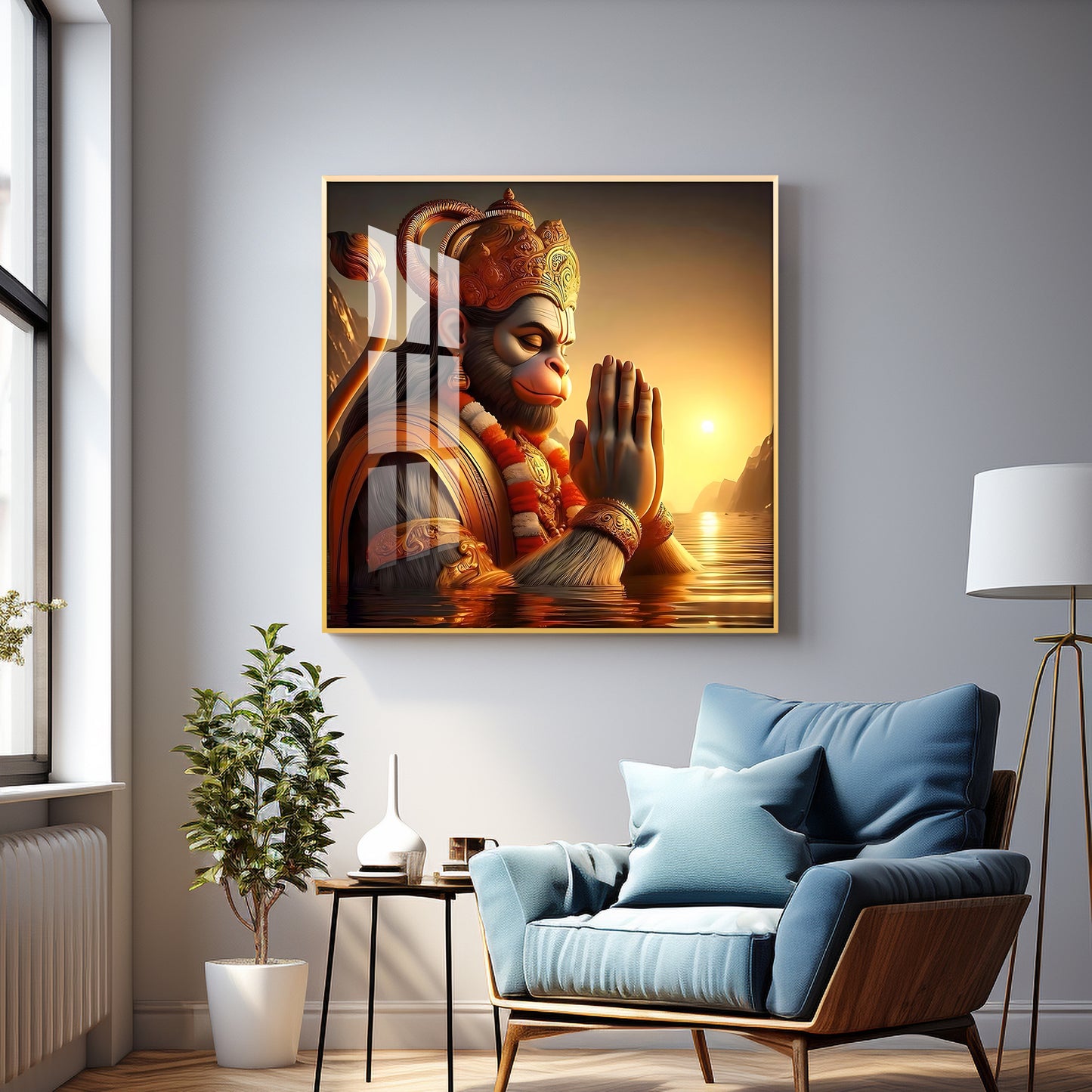 Hanuman Ji Worshipping Premium Acrylic Square Wall Art