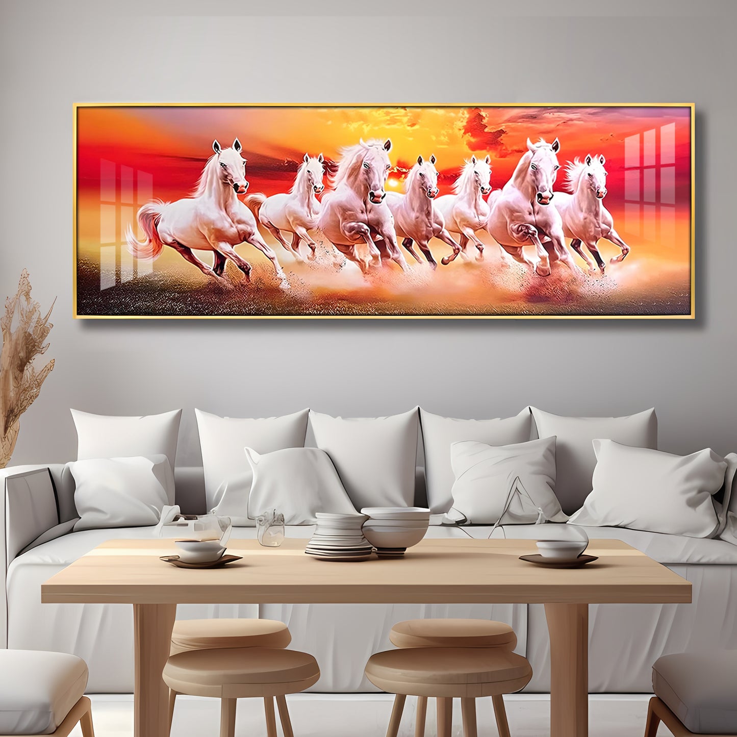 Seven Running Horses Premium Acrylic Horizontal Wall Art