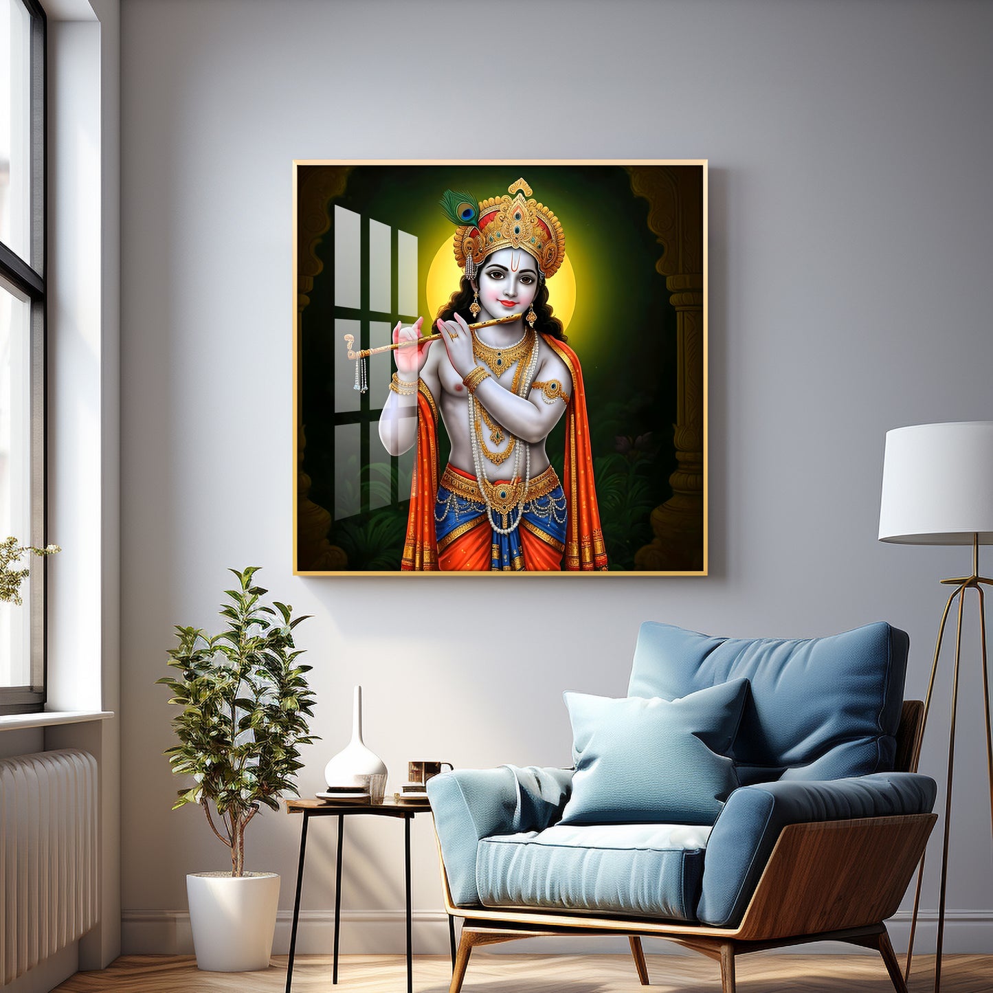 Sacred Essence Of Krishna Premium Acrylic Square Wall Art