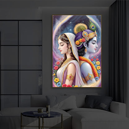 Lord Sri Radhe Krishna Modern Luxury Backlight Vertical Wall Art
