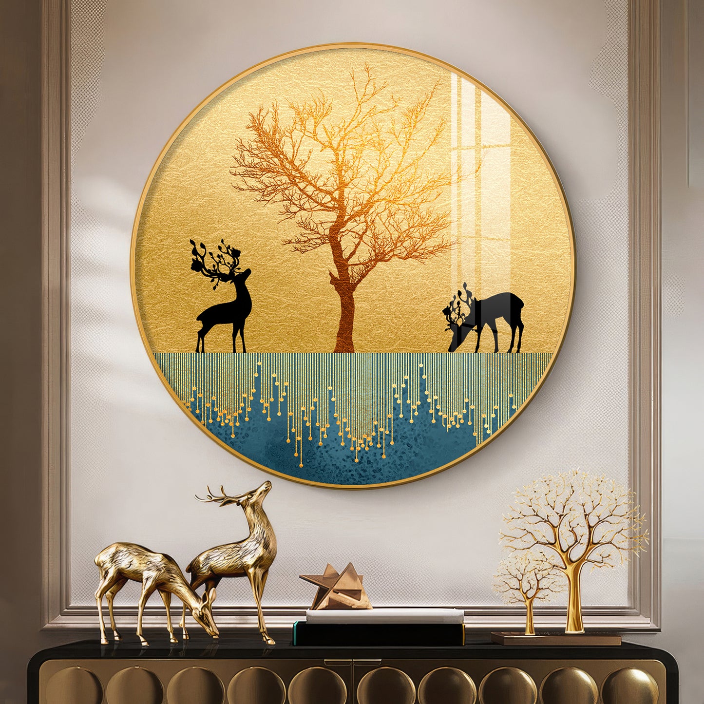 Surreal Art Of Deer Premium Acrylic Round Wall Art