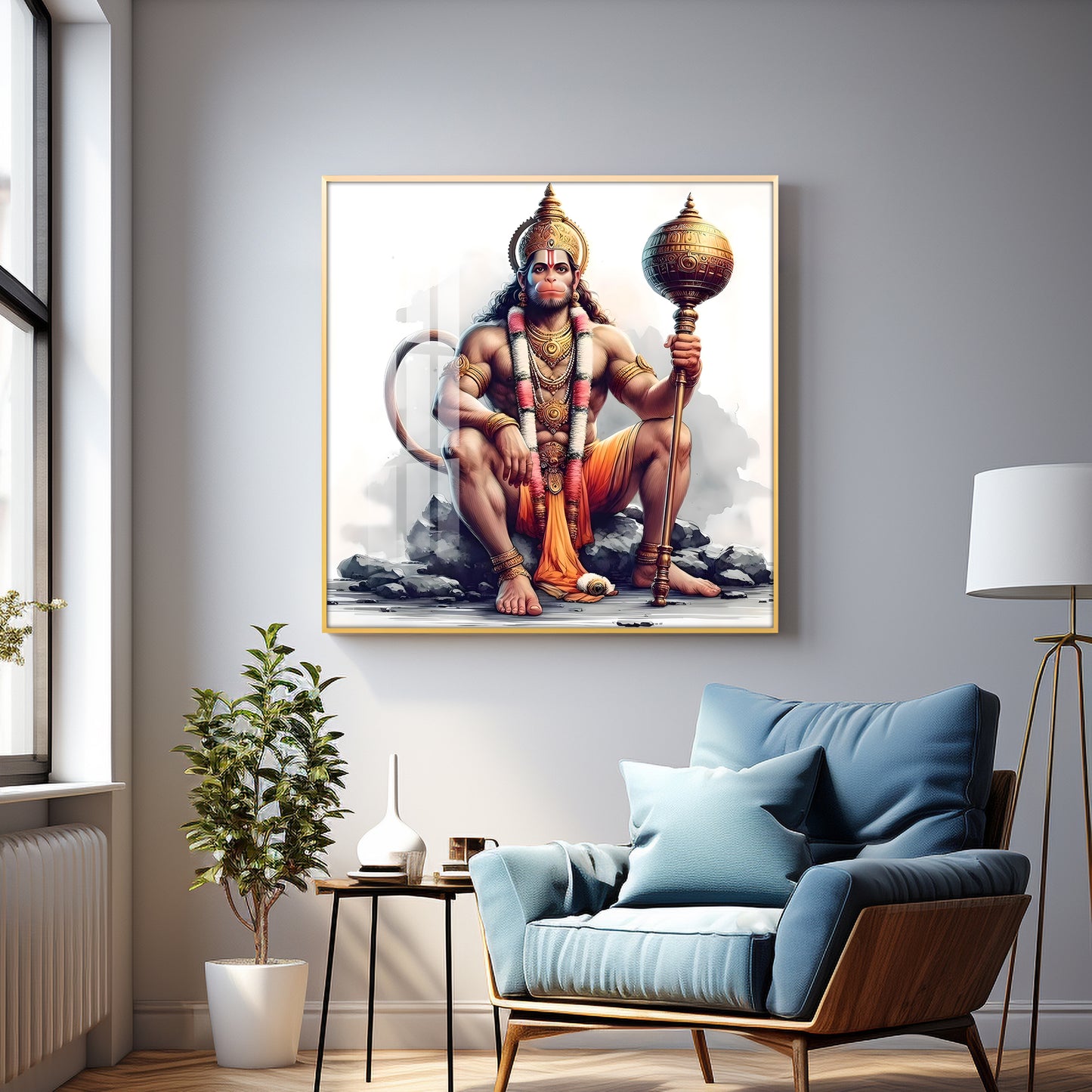 Jai Shree Hanuman Premium Acrylic Square Wall Art