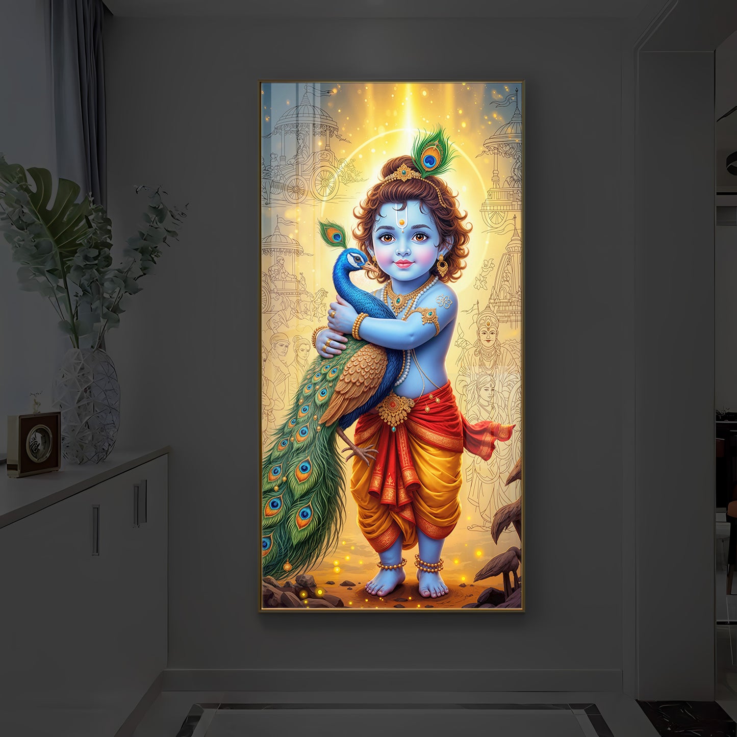 Little krishna Modern Luxury Backlight Vertical Wall Art