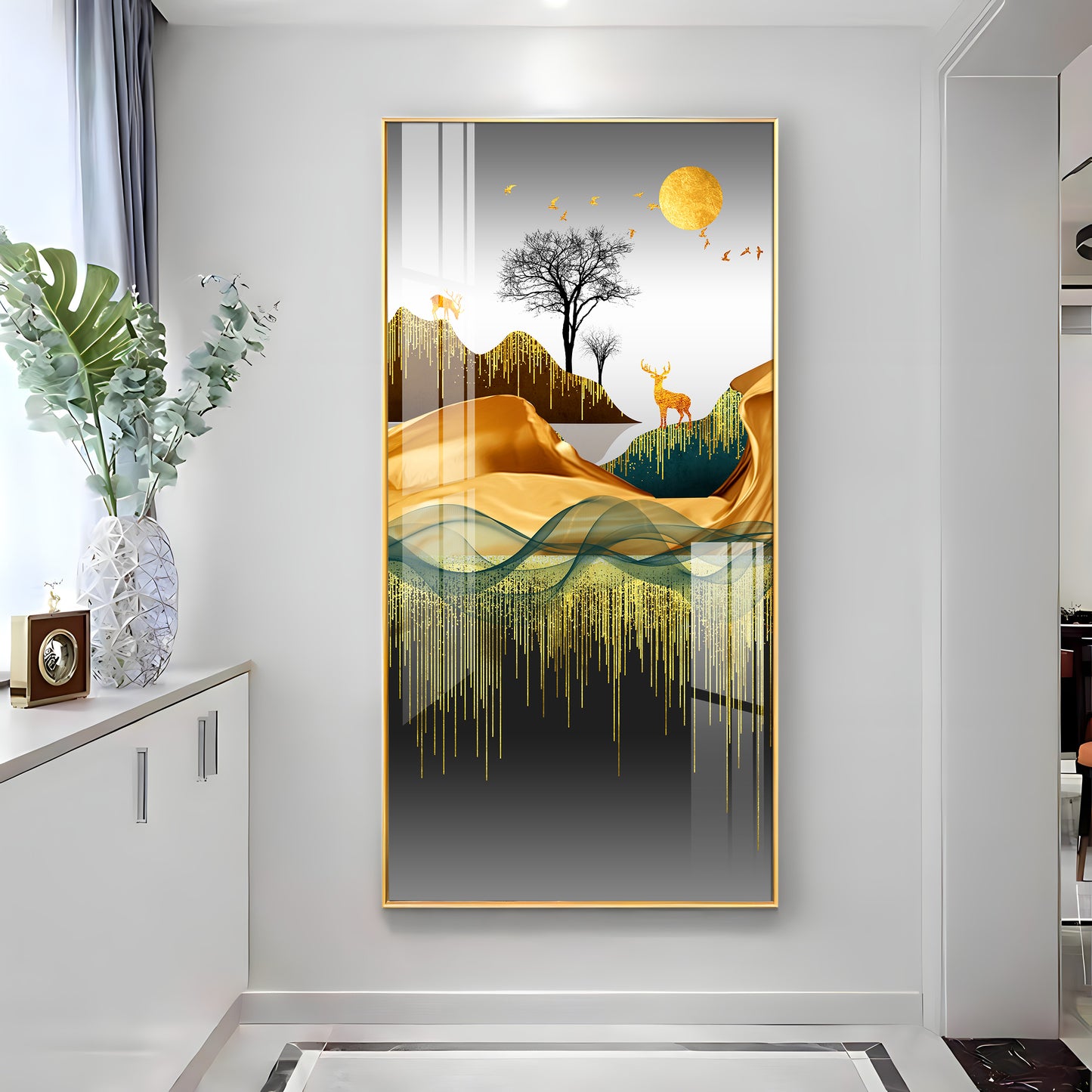 Abstract Deer Facing Sun Premium Acrylic Vertical Wall Art