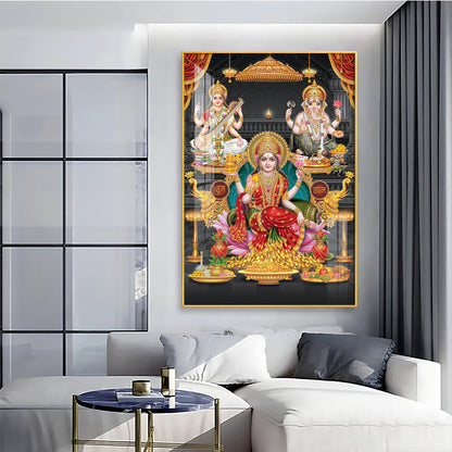 Goddess Laxmi Ji Sacred Serenity Premium Acrylic Vertical Wall Art