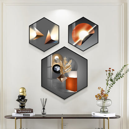 Luminious Abstract Premium Acrylic Hexagon Wall Art (Set of 3)