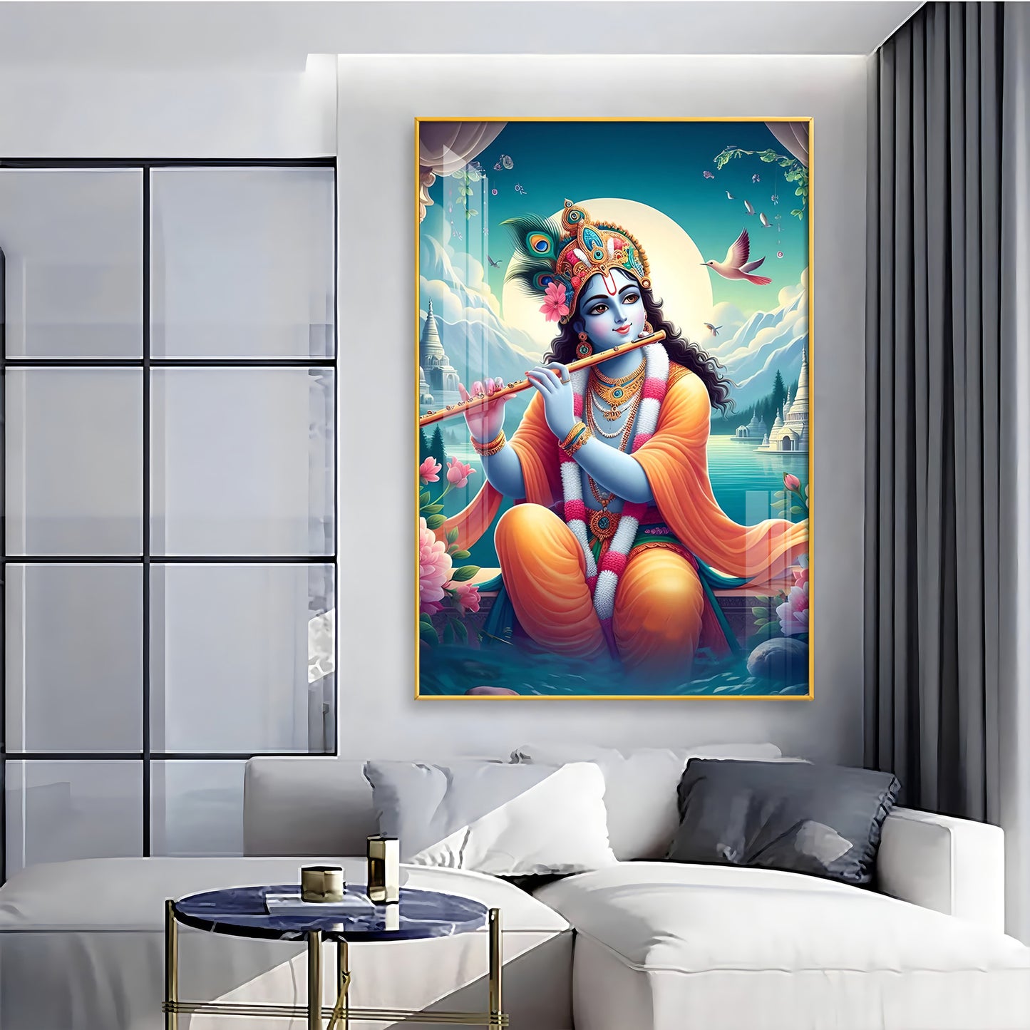 Lord Krishna Devotion Premium Vertical Acrylic Wall Art