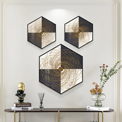 Spiral In Golden Premium Acrylic Hexagon Wall Art (Set of 3)