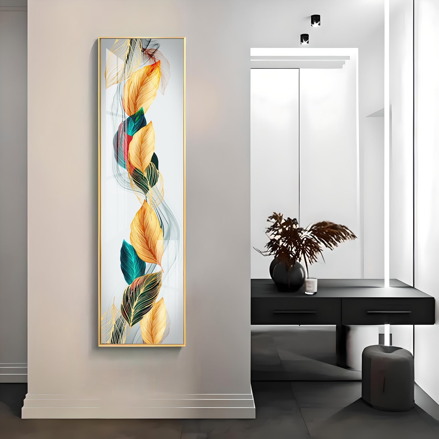 Flowing Leaves Premium Acrylic Vertical Wall Art