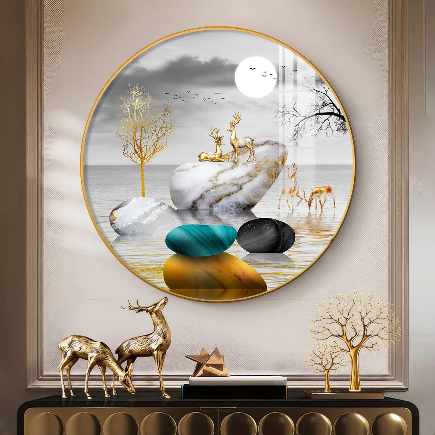 Deer And Stone Premium Acrylic Round Wall Art