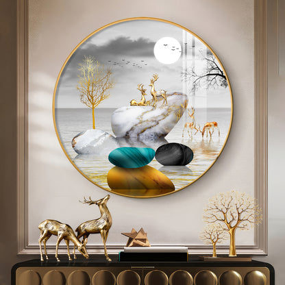 Deer And Stone Premium Acrylic Round Wall Art