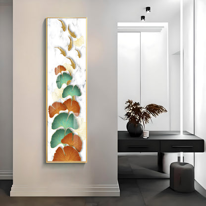 Golden Fish & Colorful Ginkgo Leaves Premium Acrylic Vertical Wall Art