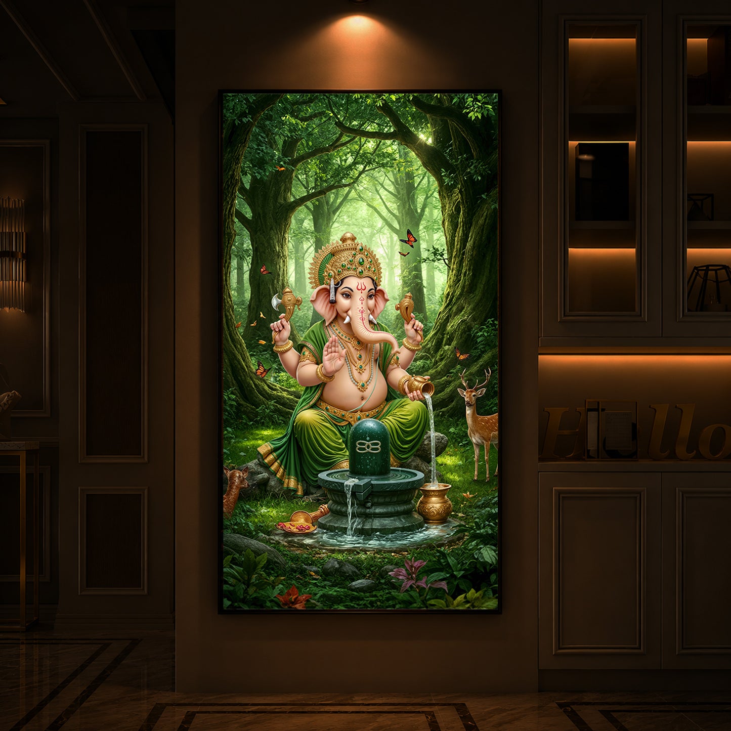 Jai Shri Ganesh Modern Luxury Backlight Vertical Wall Art