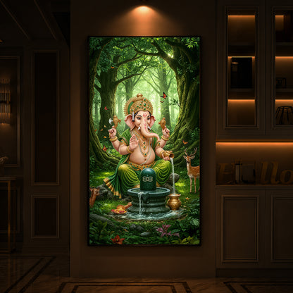 Jai Shri Ganesh Modern Luxury Backlight Vertical Wall Art