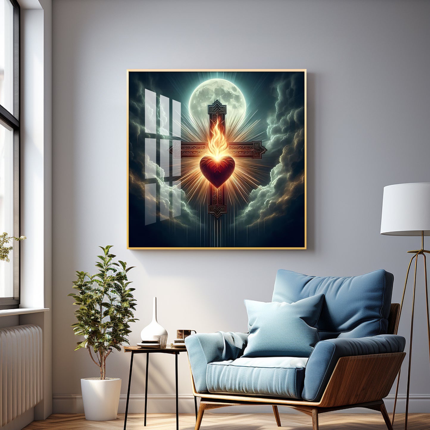 Heart Of Fire and Faith Premium Acrylic Square Wall Art