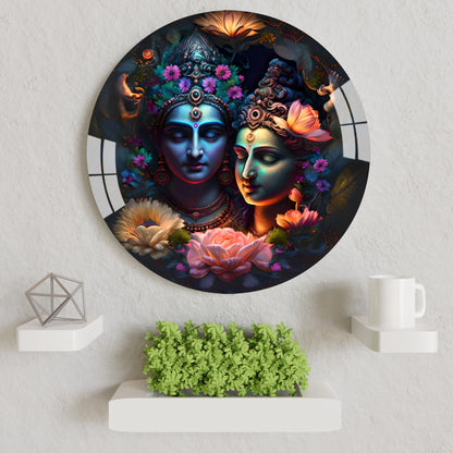 Mystical Radhe Krishna Round Acrylic Wall Art