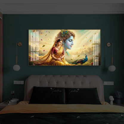 Lord Radha Krishna Modern Luxury Backlight Horizontal Wall Art